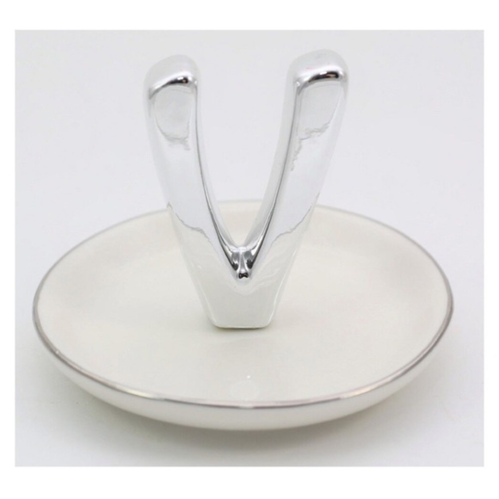 GANZ Silver & White Ceramic “V” Intial Jewelry Dish